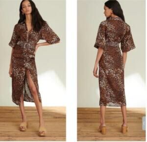 Veronica Beard Seki Leopard Linen Midi Dress Sz. 4